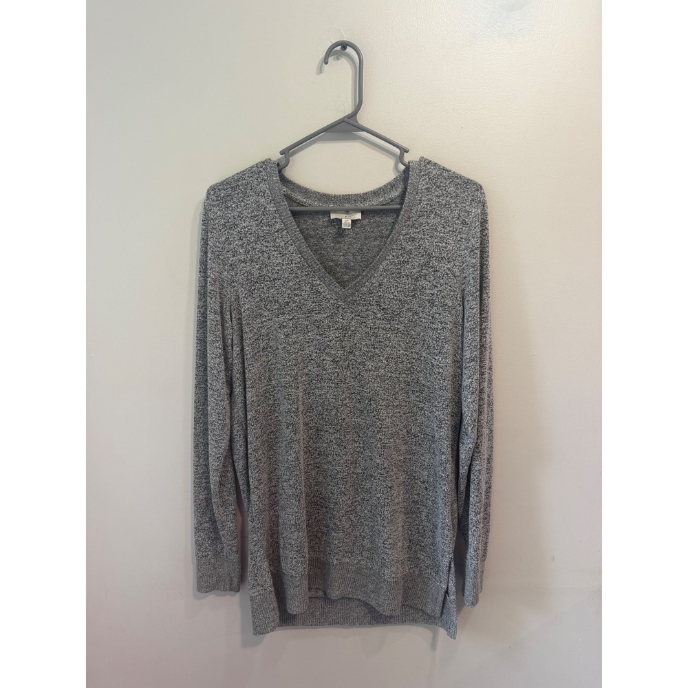 Lucky Brand Womens Grey Marl V-Neck Long Sleeve Knit Sweater Size S
